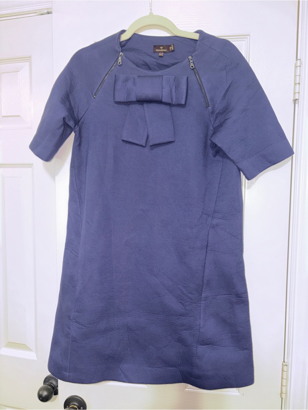 Mulberry Navy Short-Sleeve Bow-Appliqué Shift Dress